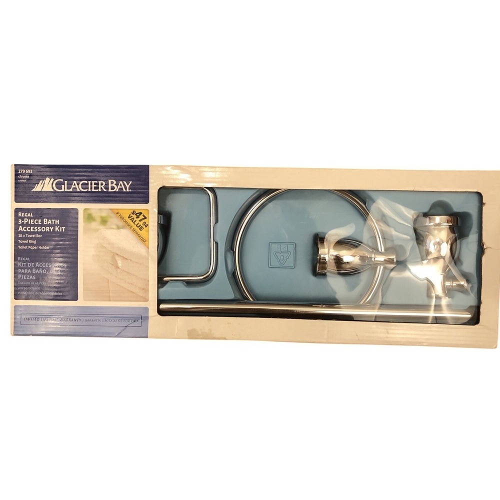 Glacier Bay Regal 3-pc Bath Accessory Kit Crome New In‎ Open Box